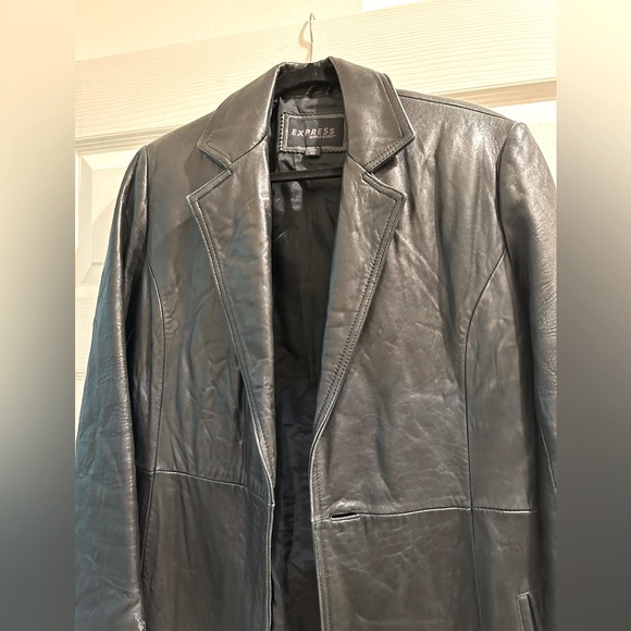 Express Real Leather Full Length Sleek Coat Fully Lined 100% Leather - Picture 6 of 7